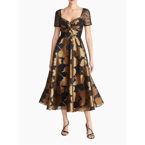 Theia Sonya Metallic Floral A-Line Dress US 2 $745 - Picture 2 of 16